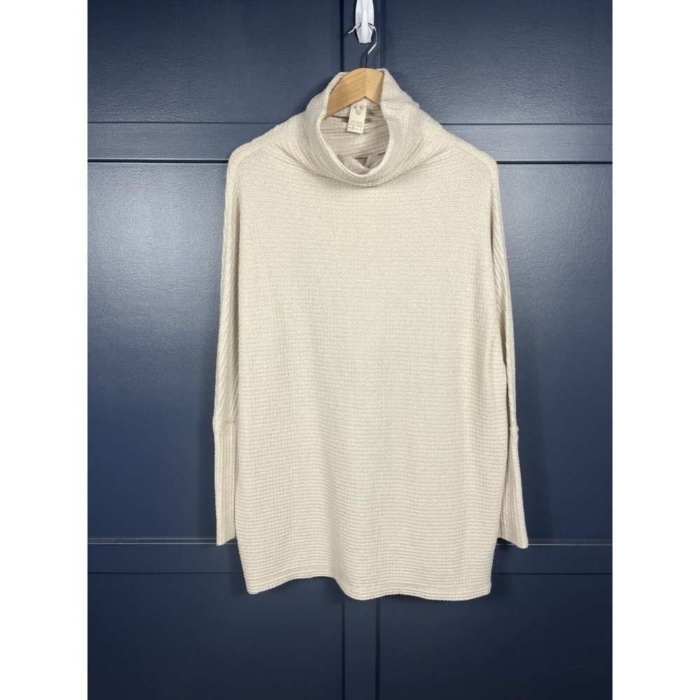 We The Free People Shirt Womens XS Ivory Waffle Knit Turtleneck Long Sleeve
